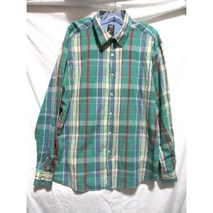 Seventy Just For Jeans Men's 2XL Cotton Multicolor Green Plaid Button Down Shirt